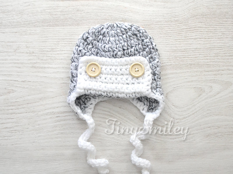 Earflap baby pilot crochet hat, Newborn aviator hat, Winter aviator